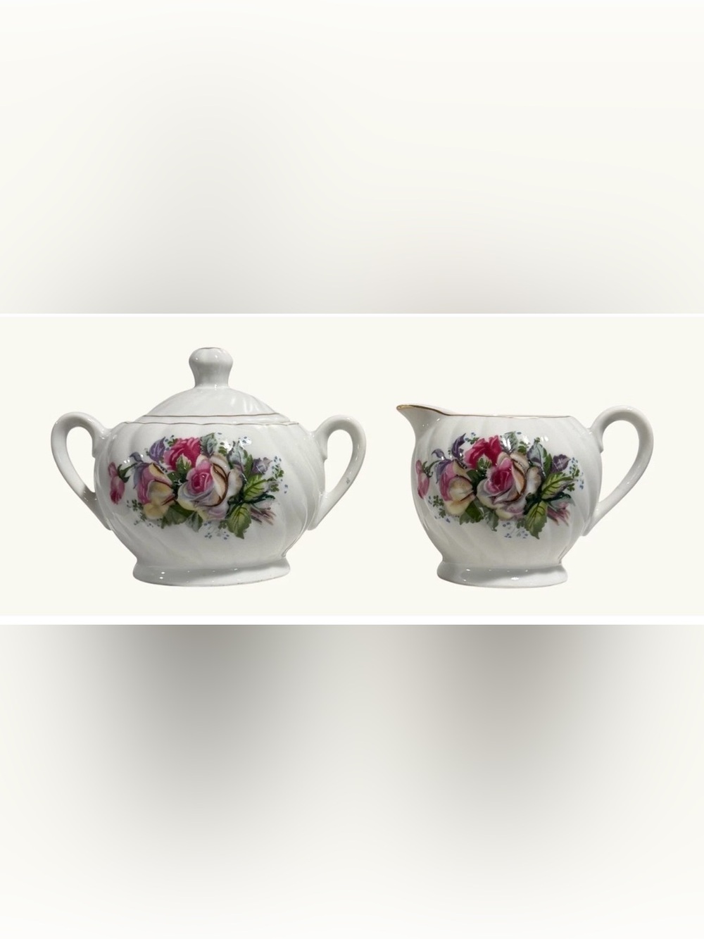 Creative Japan Regency Rose Sugar Bowl & Creamer Set Porcelain Vintage
